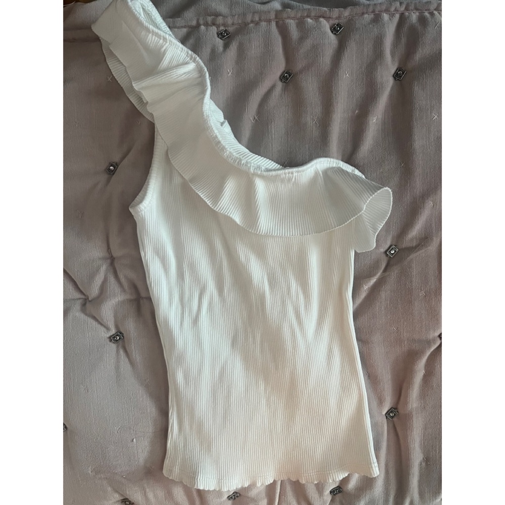 White One shoulder ruffle top
